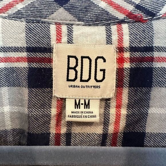 BDG Cropped Flannel Plaid Shirt Medium - Picture 2 of 7